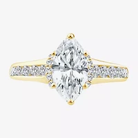 (F,Vs2) Womens 1 1/2 CT. T.W. Lab Grown White Diamond 10K Gold Marquise Side Stone Engagement Ring