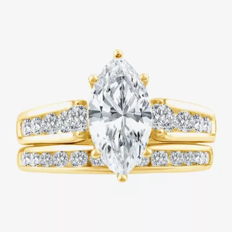 (F,Vs2) Womens 3 CT. T.W. Lab Grown White Diamond 14K Gold Marquise Side Stone Bridal Set