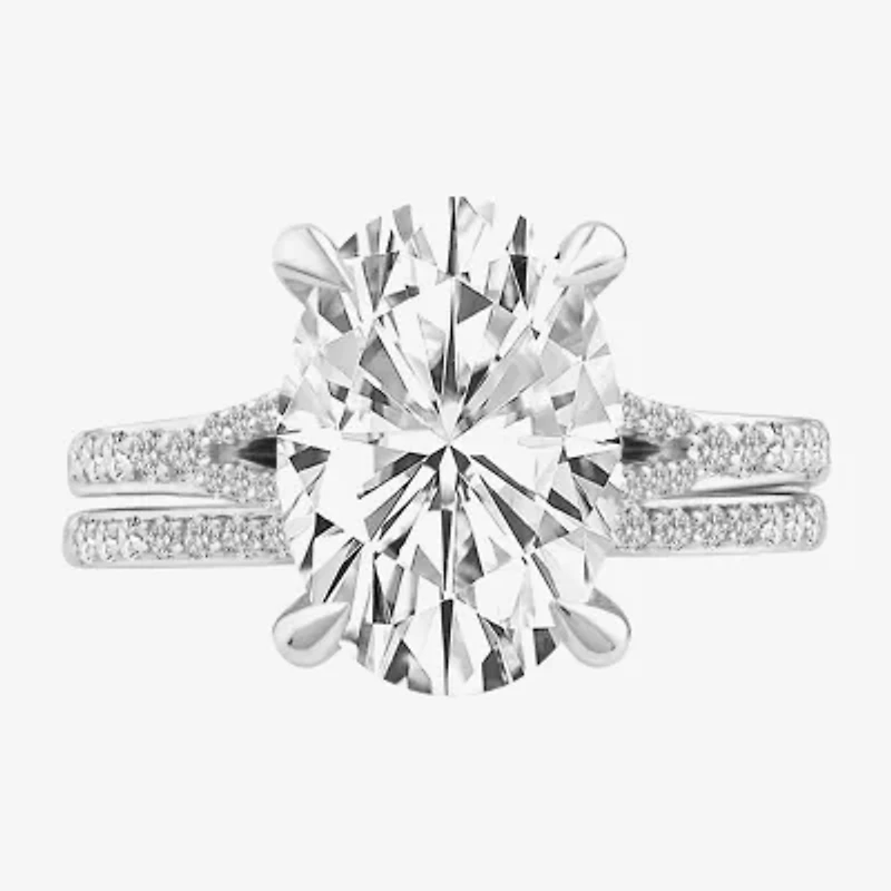 Signature By Modern Bride (F,Vs2) Womens 5 1/2 CT. T.W. Lab Grown White Diamond 14K Gold Oval Side Stone Bridal Set