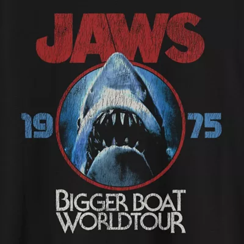 Jaws Mens Crew Neck Short Sleeve Regular Fit Graphic T-Shirt