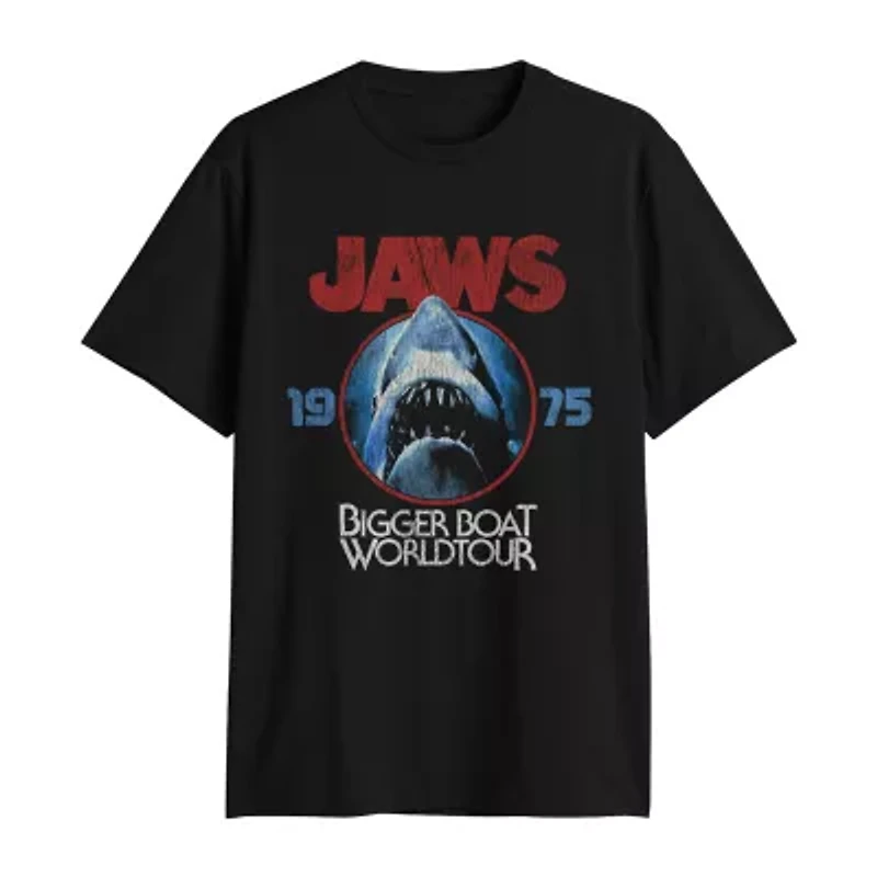 Jaws Mens Crew Neck Short Sleeve Regular Fit Graphic T-Shirt