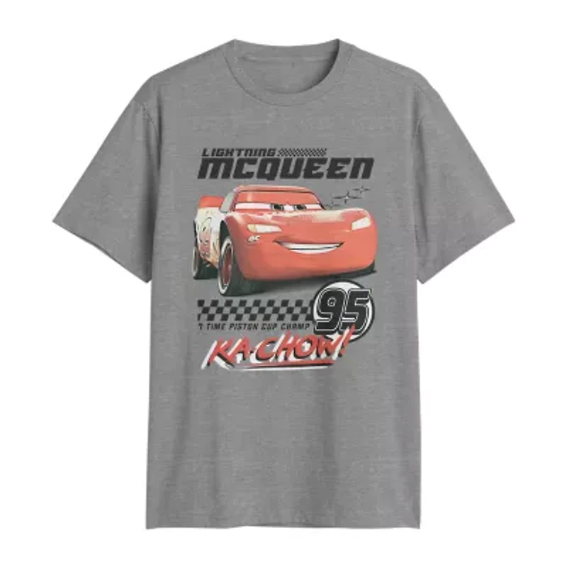 Lightning Mcqueen Mens Crew Neck Short Sleeve Regular Fit Cars Graphic T-Shirt
