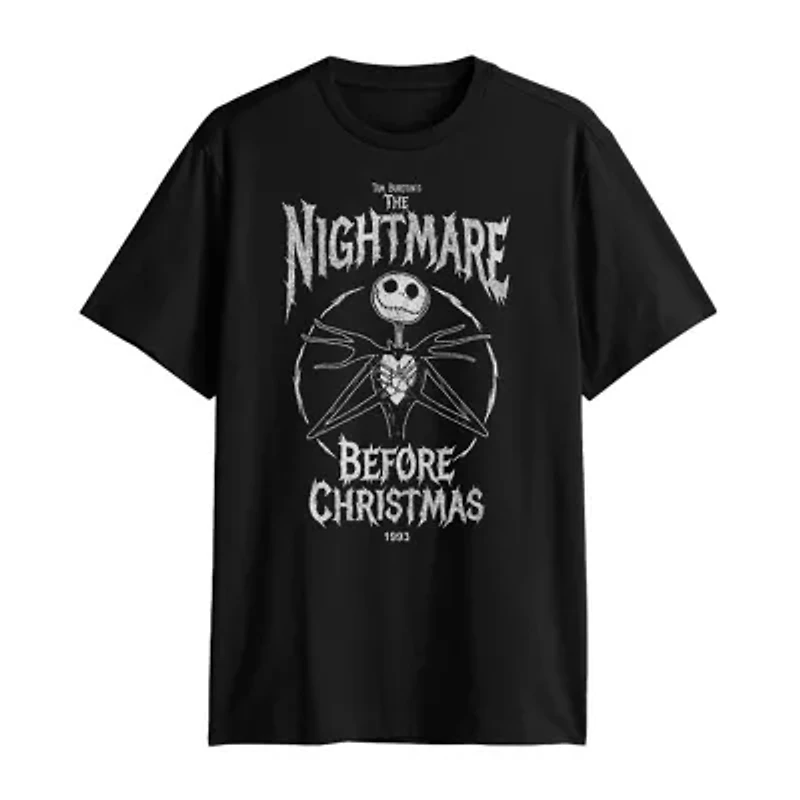 Mens Crew Neck Short Sleeve Regular Fit Nightmare Before Christmas Graphic T-Shirt