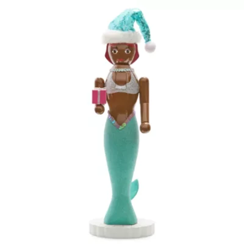 North Pole Trading Co. 14in Mermaid African American Wood Christmas Nutcracker