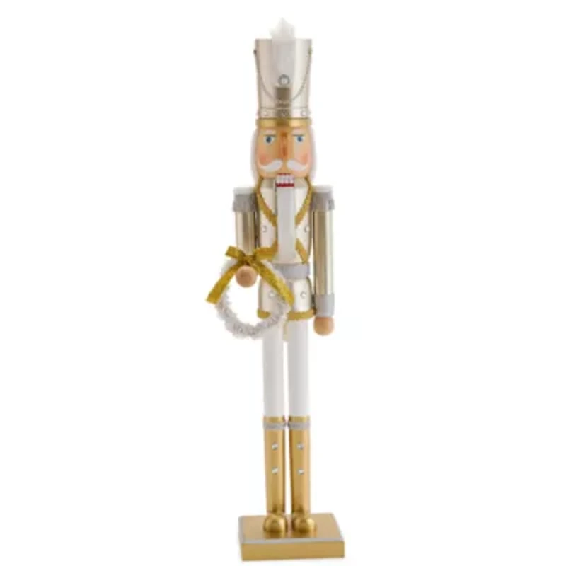 North Pole Trading Co. 36in Gold Wreath Wood Christmas Nutcracker
