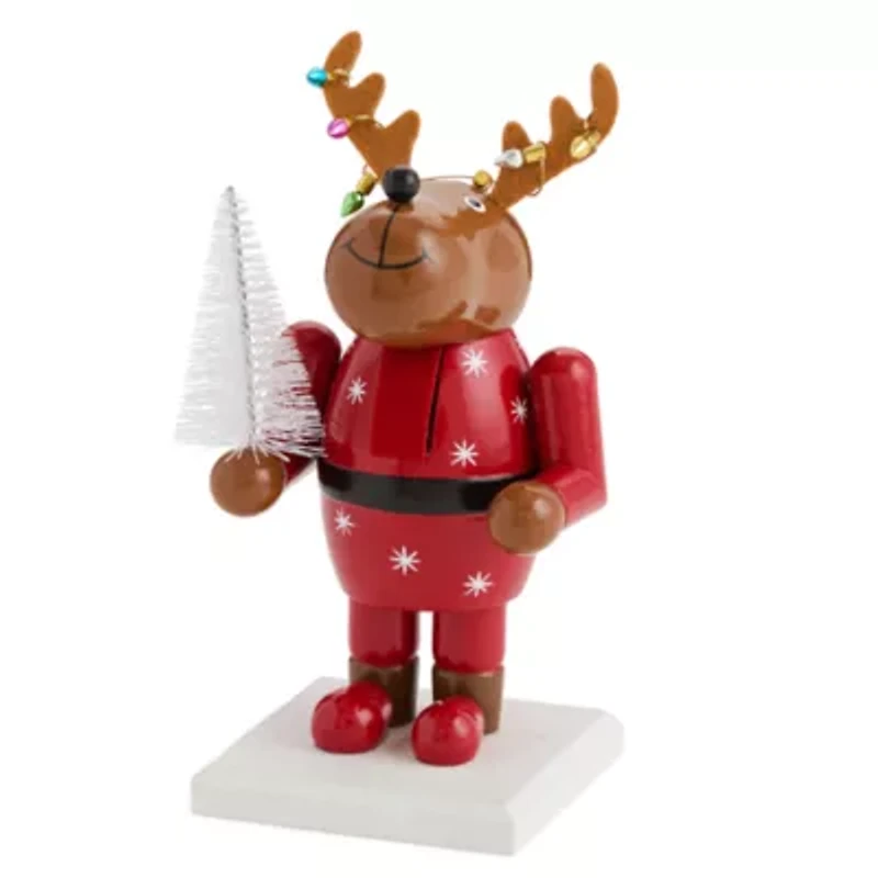North Pole Trading Co. 7in Reindeer Wood Christmas Nutcracker