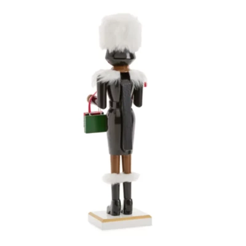 North Pole Trading Co. 14in Shopper Girl African American Wood Christmas Nutcracker