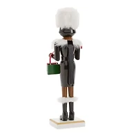 North Pole Trading Co. 14in Shopper Girl African American Wood Christmas Nutcracker