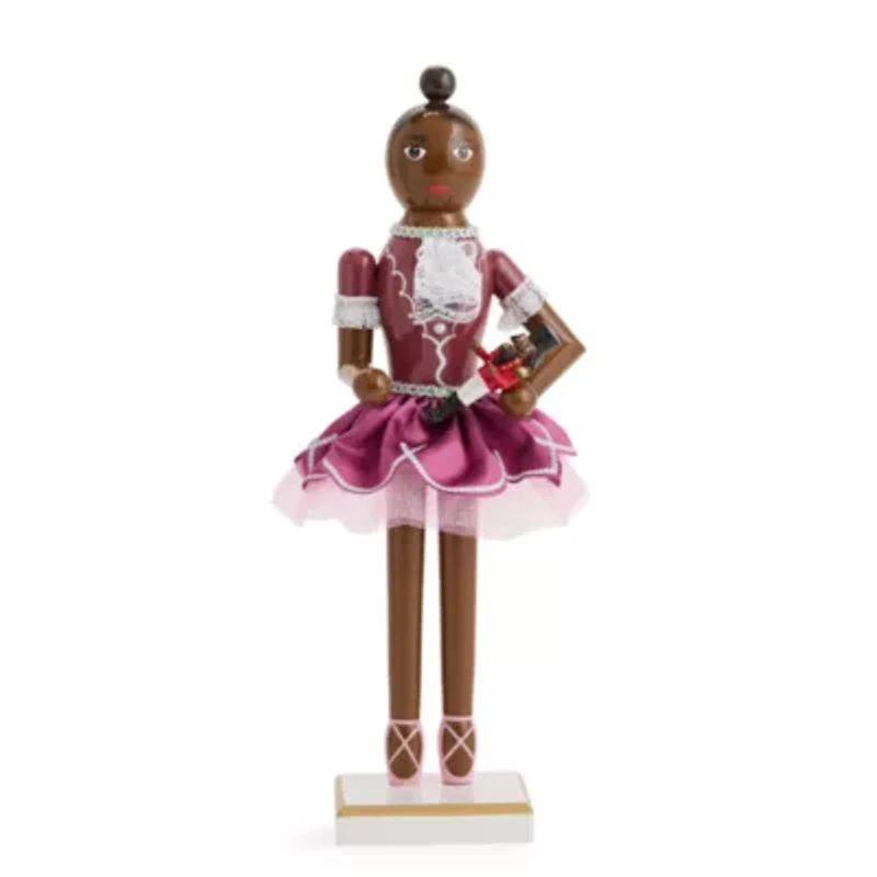 North Pole Trading Co. 14in Ballerina African American Wood Christmas Nutcracker