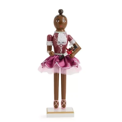 North Pole Trading Co. 14in Ballerina African American Wood Christmas Nutcracker