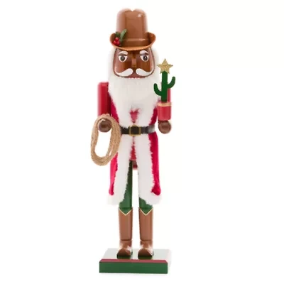 North Pole Trading Co. 14in Cowboy African American Wood Christmas Nutcracker