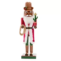 North Pole Trading Co. 14in Cowboy African American Wood Christmas Nutcracker