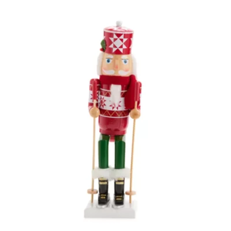 North Pole Trading Co. 14in Ski Man Wood Christmas Nutcracker