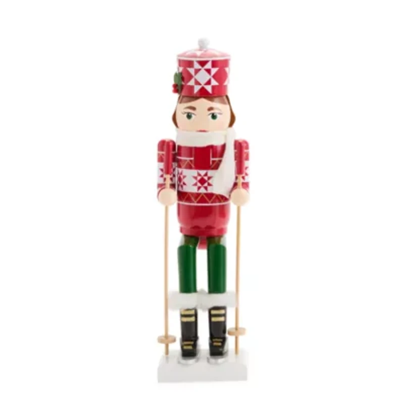 North Pole Trading Co. 14in Ski Girl Wood Christmas Nutcracker
