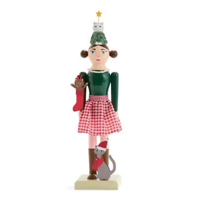 North Pole Trading Co. 14in Cat Girl Wood Christmas Nutcracker
