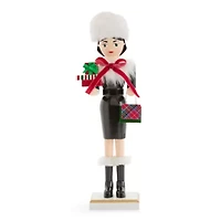 North Pole Trading Co. 14in Shopper Girl Wood Christmas Nutcracker