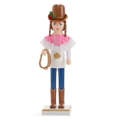 North Pole Trading Co. 14in Cowgirl Wood Christmas Nutcracker