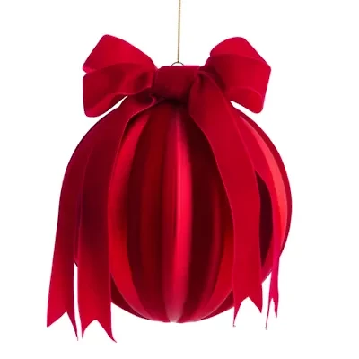 Martha Stewart Red Velvet Bow Ball Christmas Ornament