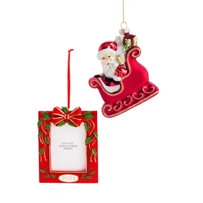 North Pole Trading Co. Santa Sleigh And Frame Set 2-pc. Christmas Ornament