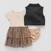 Little Lass Baby Girls Short Sleeve Leopard Dress Set