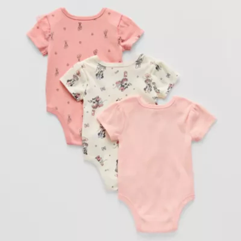 Disney Baby Girls Minnie Mouse Crew Neck Short Sleeve 3-pc. Bodysuit
