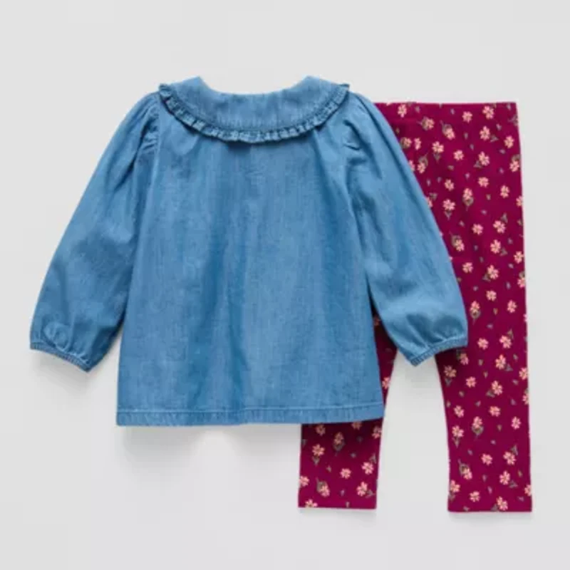 Okie Dokie Baby Girls Long Sleeve Puffed Dress Set