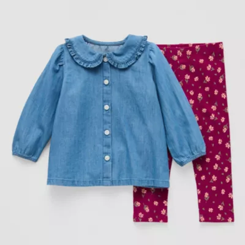 Okie Dokie Baby Girls Long Sleeve Puffed Dress Set