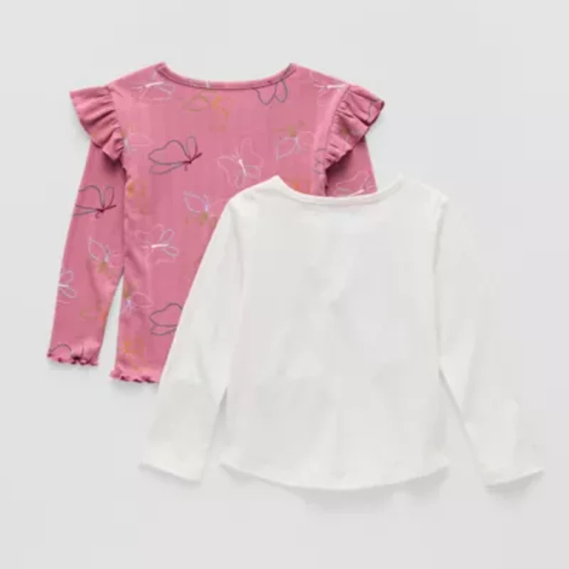 Okie Dokie Toddler & Little Girls Round Neck Long Sleeve Regular Fit 2-pc. Graphic T-Shirt