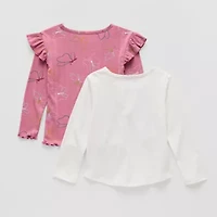 Okie Dokie Toddler & Little Girls Round Neck Long Sleeve Regular Fit 2-pc. Graphic T-Shirt