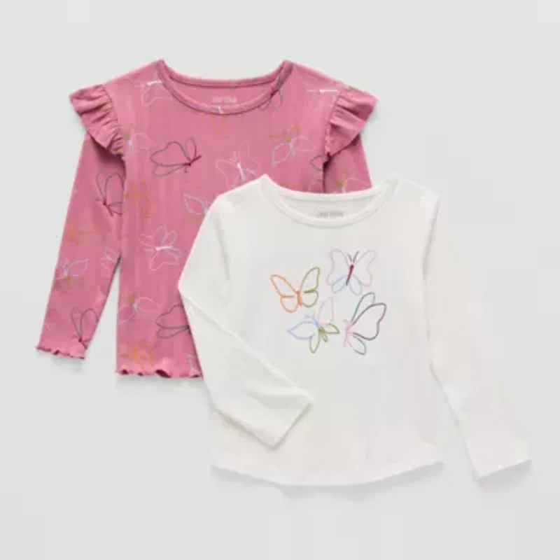 Okie Dokie Toddler & Little Girls Round Neck Long Sleeve Regular Fit 2-pc. Graphic T-Shirt