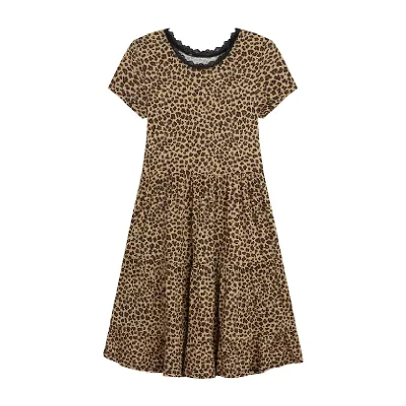 Knit Works Big Kid Girls Short Sleeve Leopard Dress Set