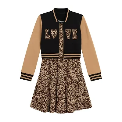 Knit Works Big Kid Girls Short Sleeve Leopard Dress Set