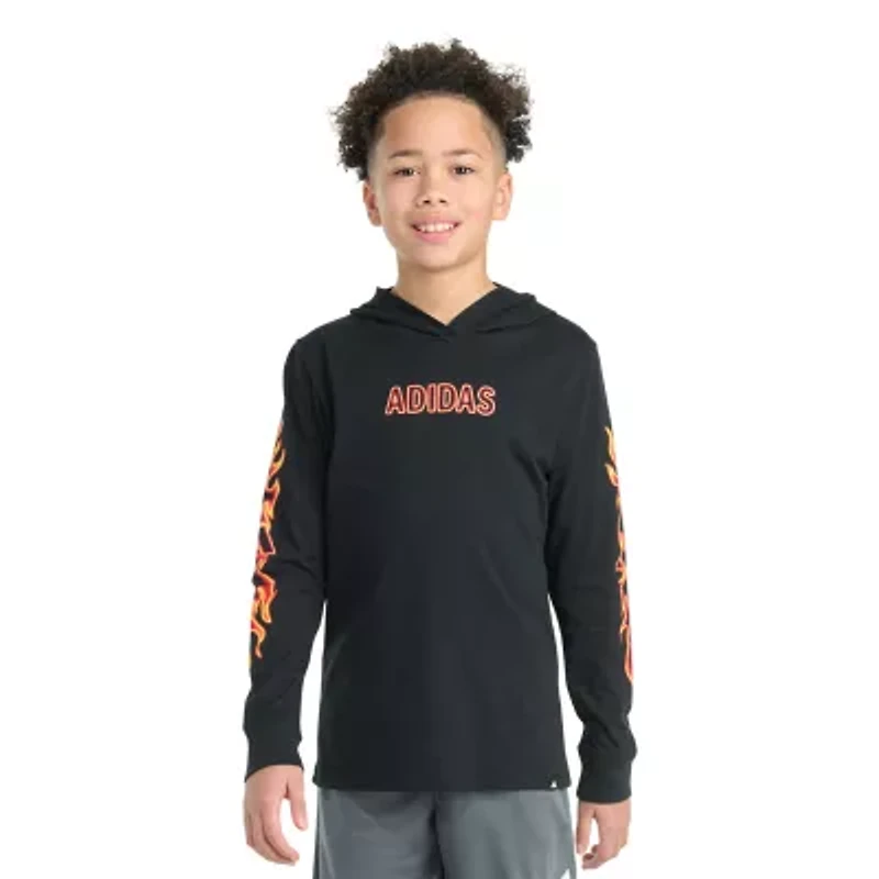 adidas Big Kid Boys Hooded Long Sleeve Regular Fit Graphic T-Shirt
