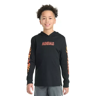 adidas Big Boys Hooded Long Sleeve Graphic T-Shirt