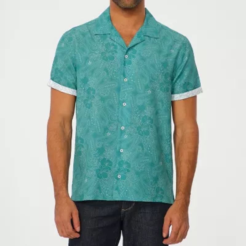 Nick Graham Mens Short Sleeve Stretch Fabric Camp Shirt