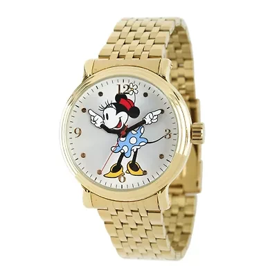 Disney Minnie Mouse Womens Gold-Tone Stainless Steel Watch