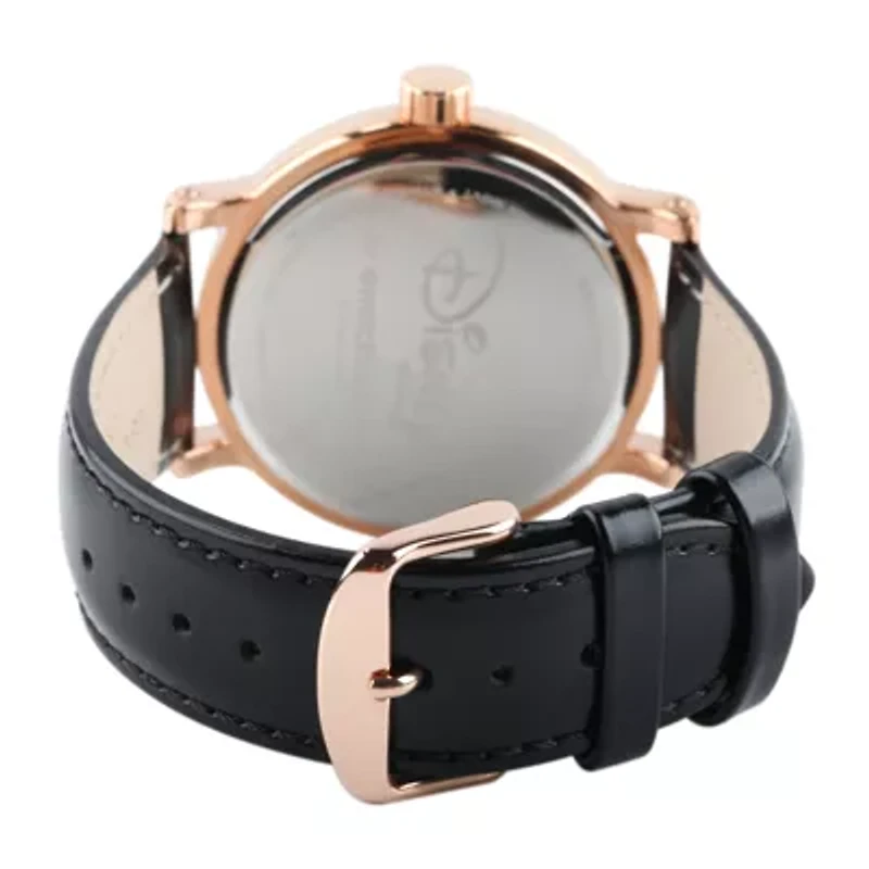 Disney Mickey Mouse and Minnie Mouse Black Leather Strap Womens Watch