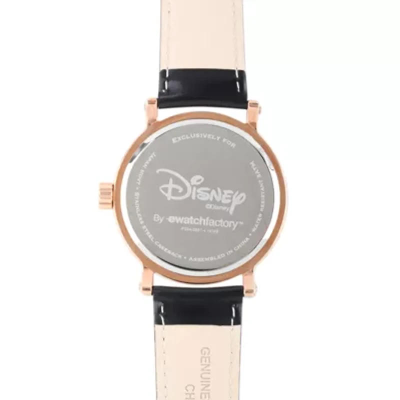 Disney Mickey Mouse and Minnie Mouse Black Leather Strap Womens Watch