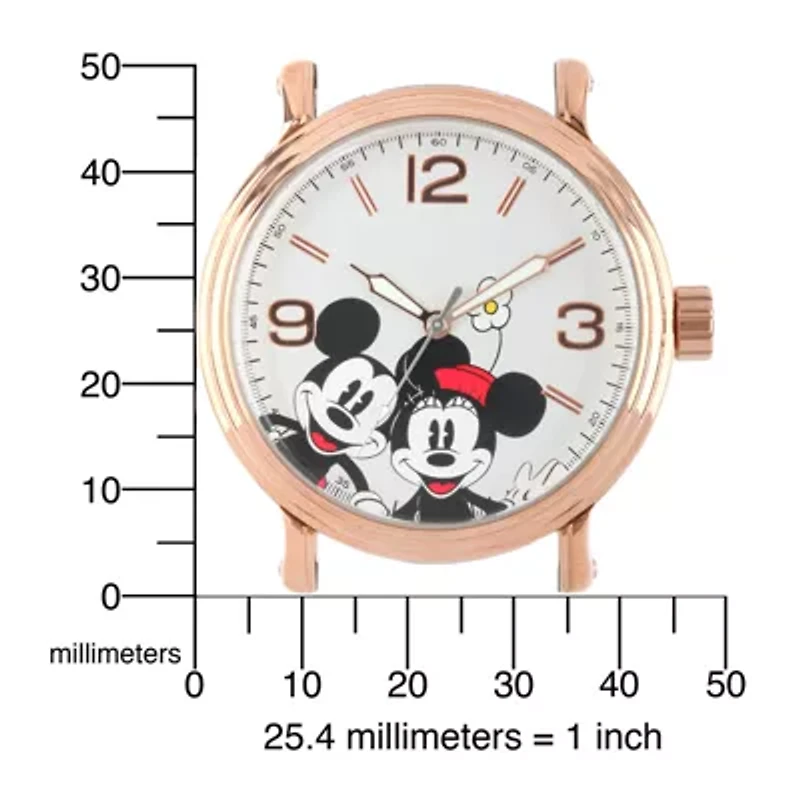 Disney Mickey Mouse and Minnie Mouse Black Leather Strap Womens Watch