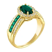 Womens Lab Created Green Emerald 10K Gold Cocktail Ring