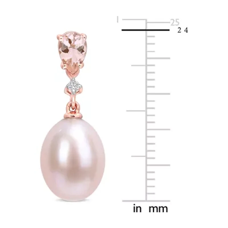 Womens Diamond Accent Dyed Pink Cultured Freshwater Pearl 10K Rose Gold Drop Earrings
