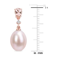 Womens Diamond Accent Dyed Pink Cultured Freshwater Pearl 10K Rose Gold Drop Earrings