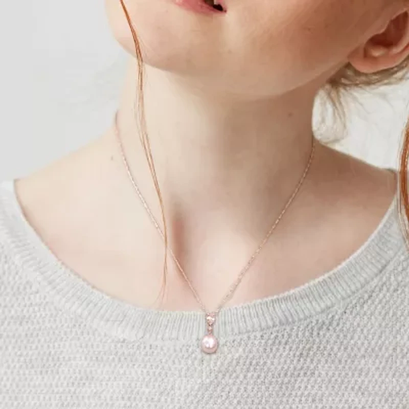 Womens Diamond Accent Dyed Pink Cultured Freshwater Pearl 10K Rose Gold 17 Inch Pendant Necklace