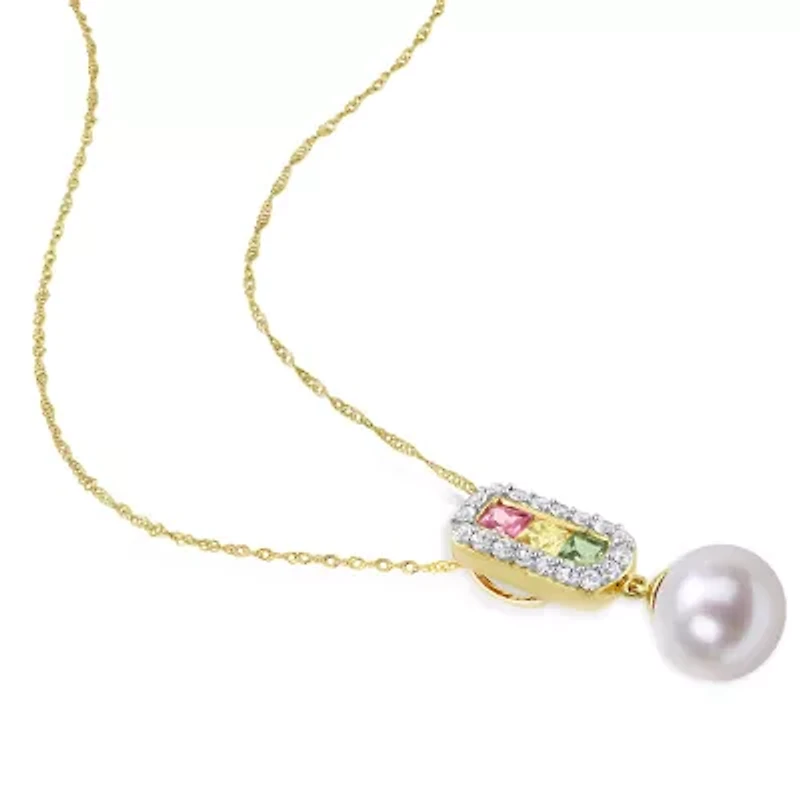 Womens White Cultured Freshwater Pearl 14K Gold 17 Inch Pendant Necklace