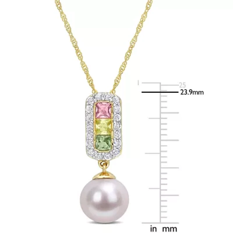 Womens White Cultured Freshwater Pearl 14K Gold 17 Inch Pendant Necklace