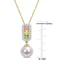 Womens White Cultured Freshwater Pearl 14K Gold 17 Inch Pendant Necklace