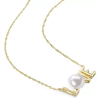 Love" Womens White Cultured Freshwater Pearl 10K Gold 17 Inch Pendant Necklace