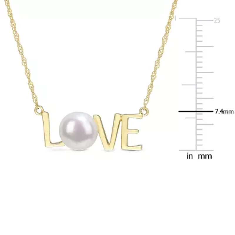 Love" Womens White Cultured Freshwater Pearl 10K Gold 17 Inch Pendant Necklace