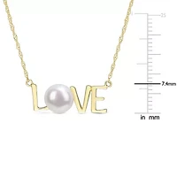 Love" Womens White Cultured Freshwater Pearl 10K Gold 17 Inch Pendant Necklace