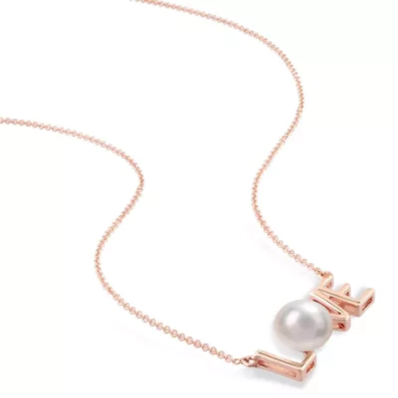 Love" Womens White Cultured Freshwater Pearl 10K Rose Gold 17 Inch Pendant Necklace